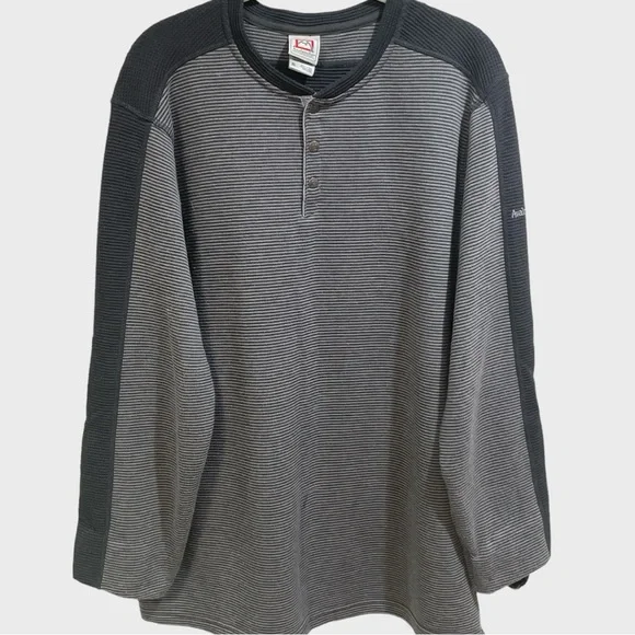 Avalanche 3 Snap Front Gray Blue Striped Thermal Long Sleeve Shirt Siz… - Picture 3 of 9